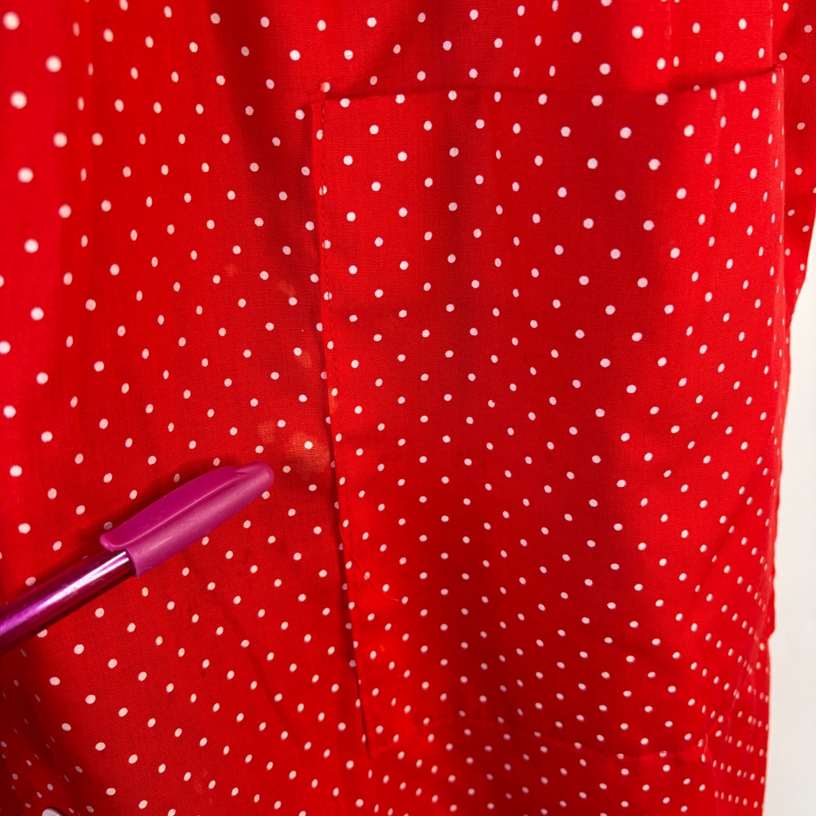 Lara Dee House Dress Womens 38 Red Polka Dot Vintage Button Front Rick Rack Trim