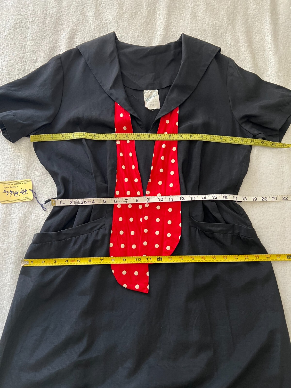 1950s Vintage Pat Perkins New Old Stock Black Dress with Red Polkadot Scarf – XL