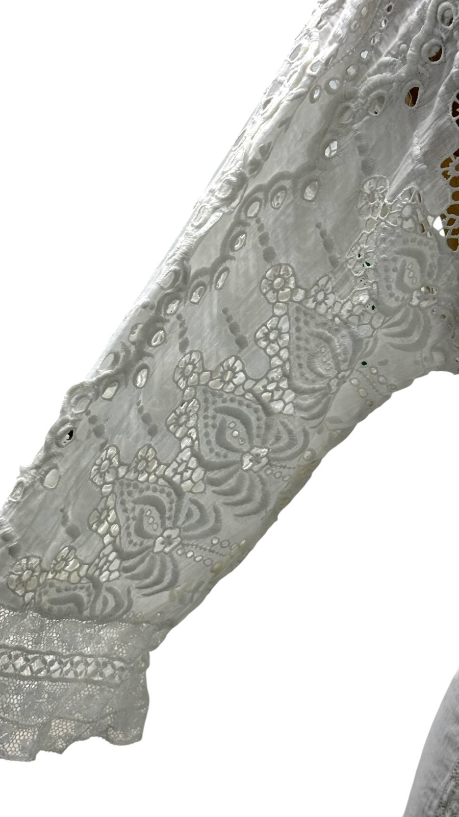 Antique Edwardian White Cotton Eyelet Lace Lawn Dress Small