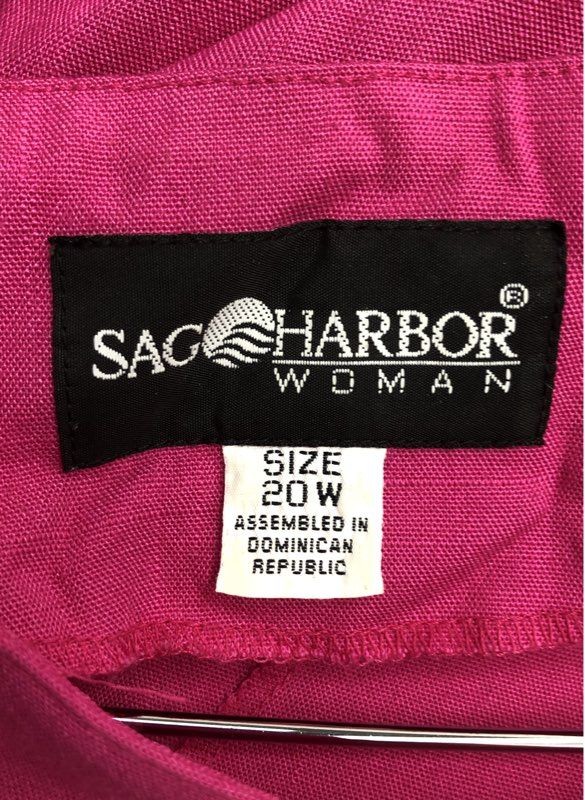 Vintage 90s Sage Harbor Women’s Fuchsia Pink Linen Look Button Front Top Sz 20W