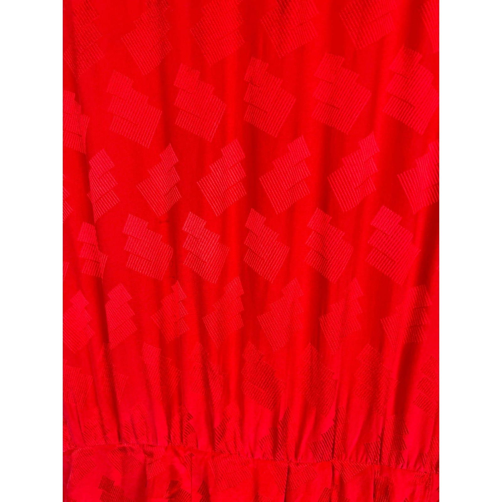 Vintage 80s Red Silk Blouson Dress Size 6 Textured Midi Faux Wrap