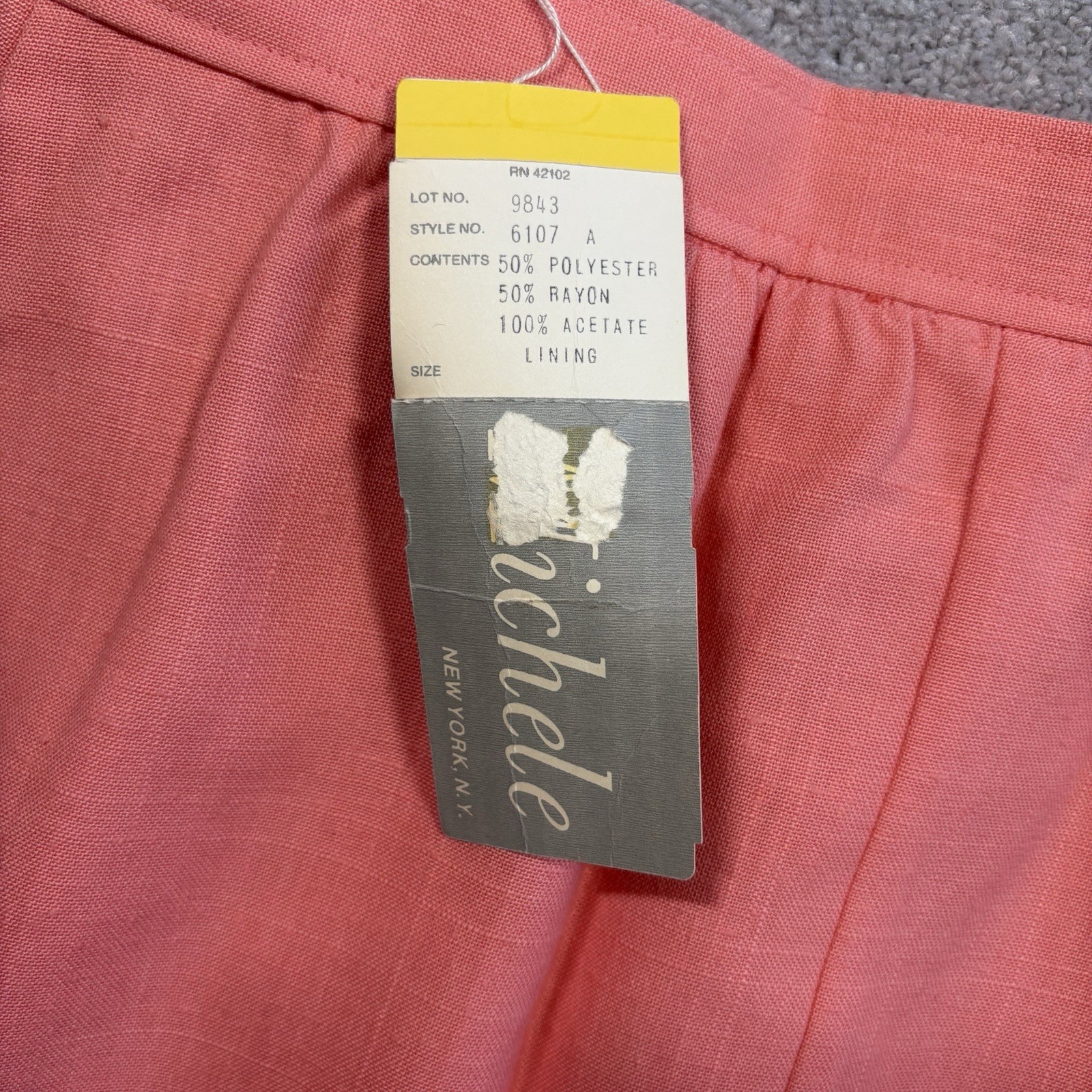 70s Michele NY Coral Pink Skirt Size 7/8 Union Made NOS Deadstock USA Vintage
