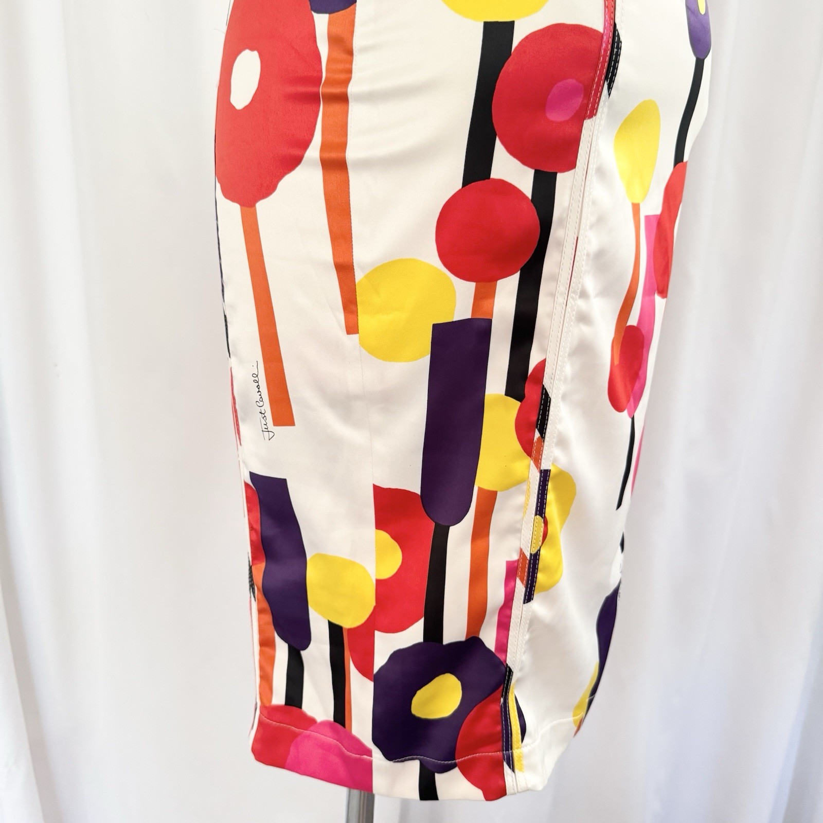 Vintage Y2K Roberto Cavalli Colorful Abstract Shape Silky Midi Skirt Medium Rare