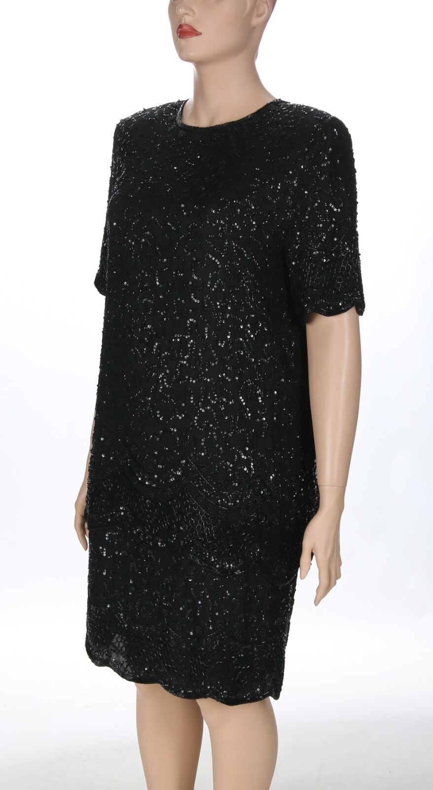 Brilliante by J.A. Vintage 80s Black Sequin Beaded Prom Formal Party Dress sz 2X