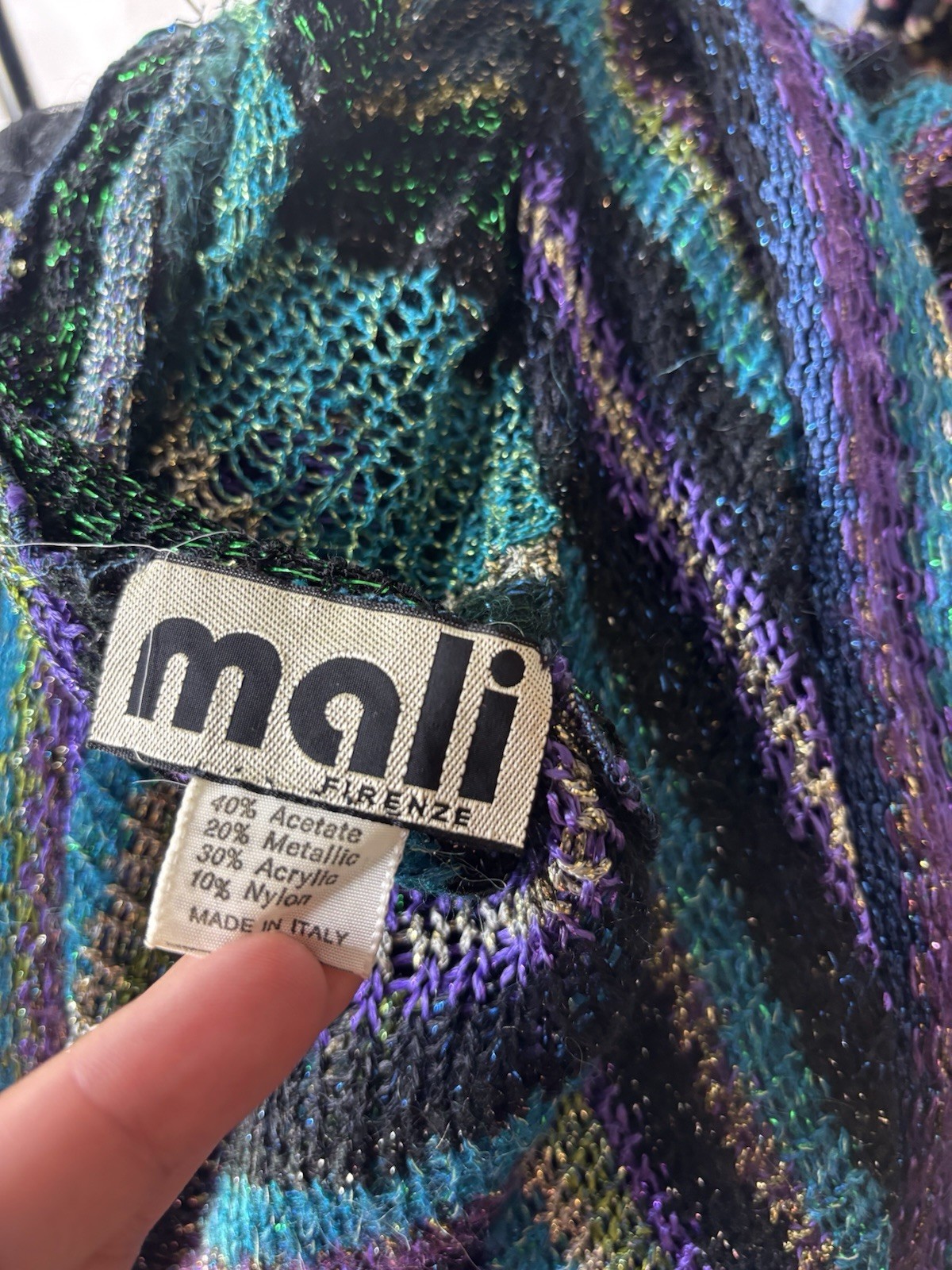 Vtg Mali Firenze Metallic Knit Cardigan Slouchy Duster Kimono Shrug Whimsigoth