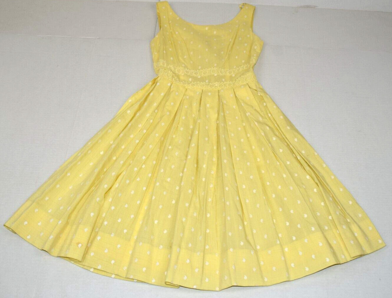 Vintage Sundress Size S 50s Lemon Drop Yellow White Polka Dots Fit and Flare
