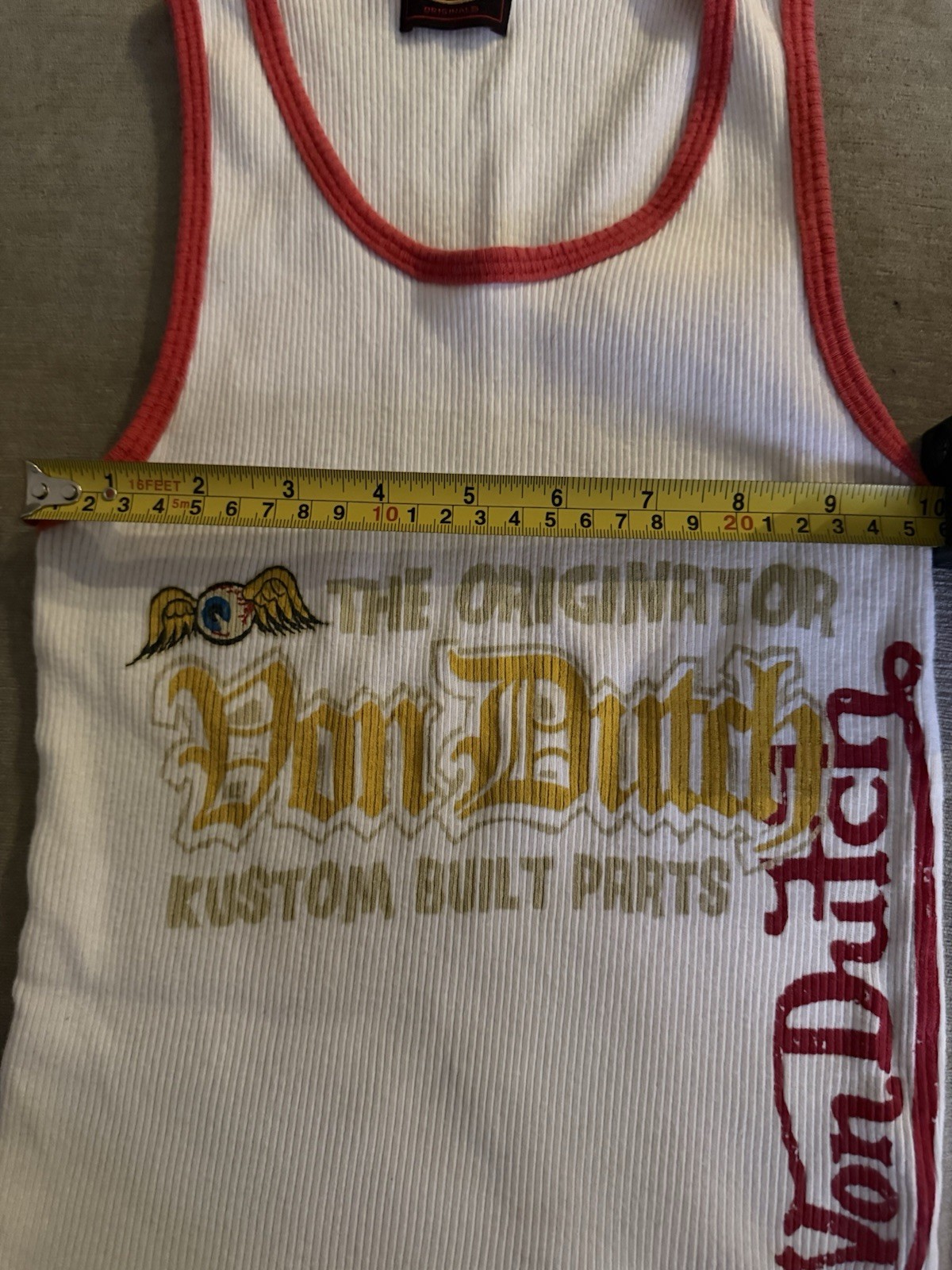 Vintage 2003 Von Dutch Ribbed Tank Top White Red Trim USA Made S/M Y2K LA Store