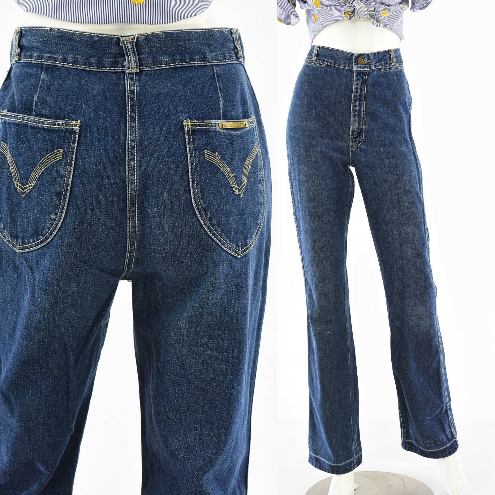 70s Vintage Dark Stone Wash High Waist Jeans Womens 8 Rumble Seats