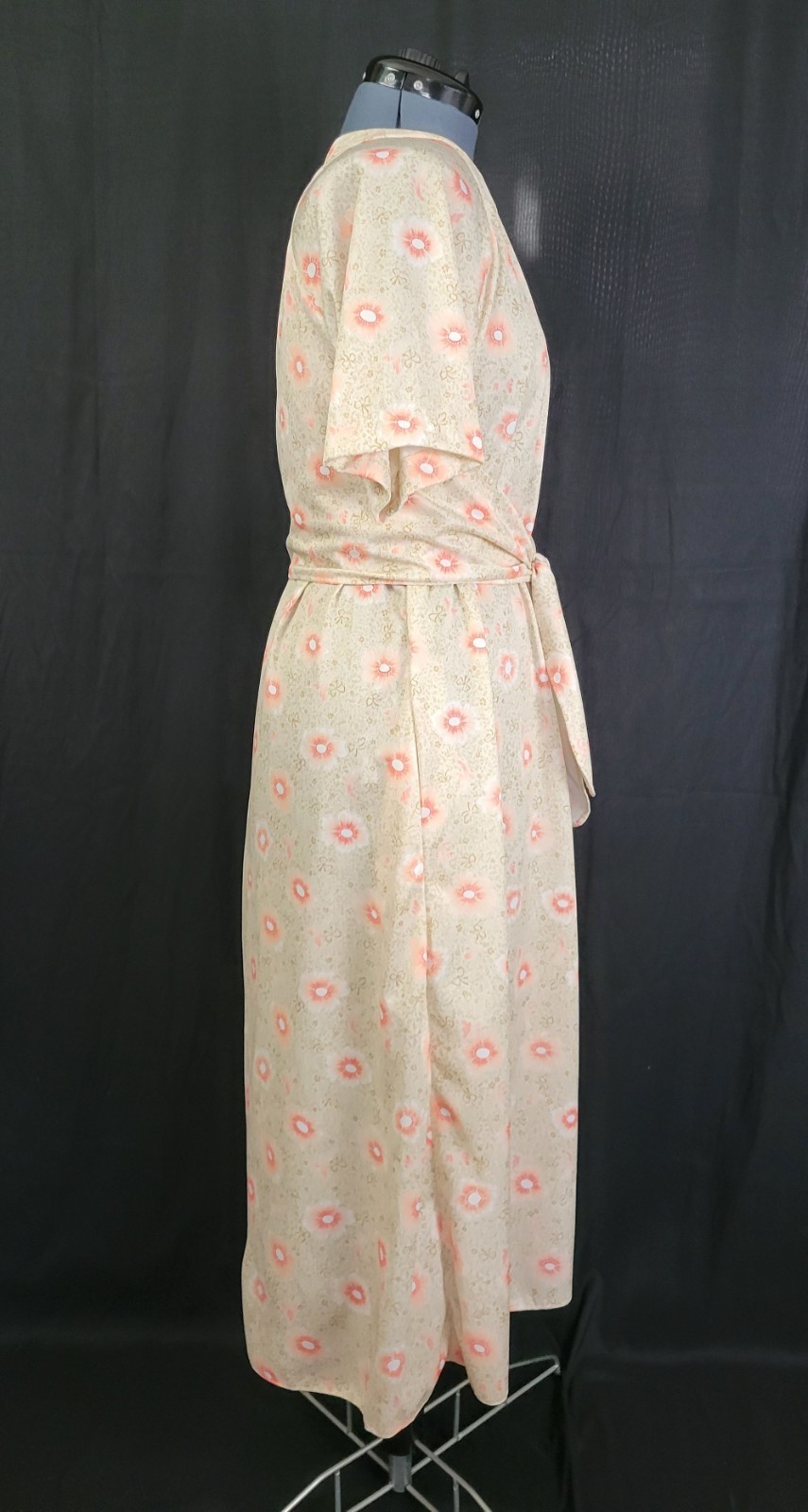 Vintage Cream/Gold/Coral Floral Dress w Wrap Around Overblouse Size XL?