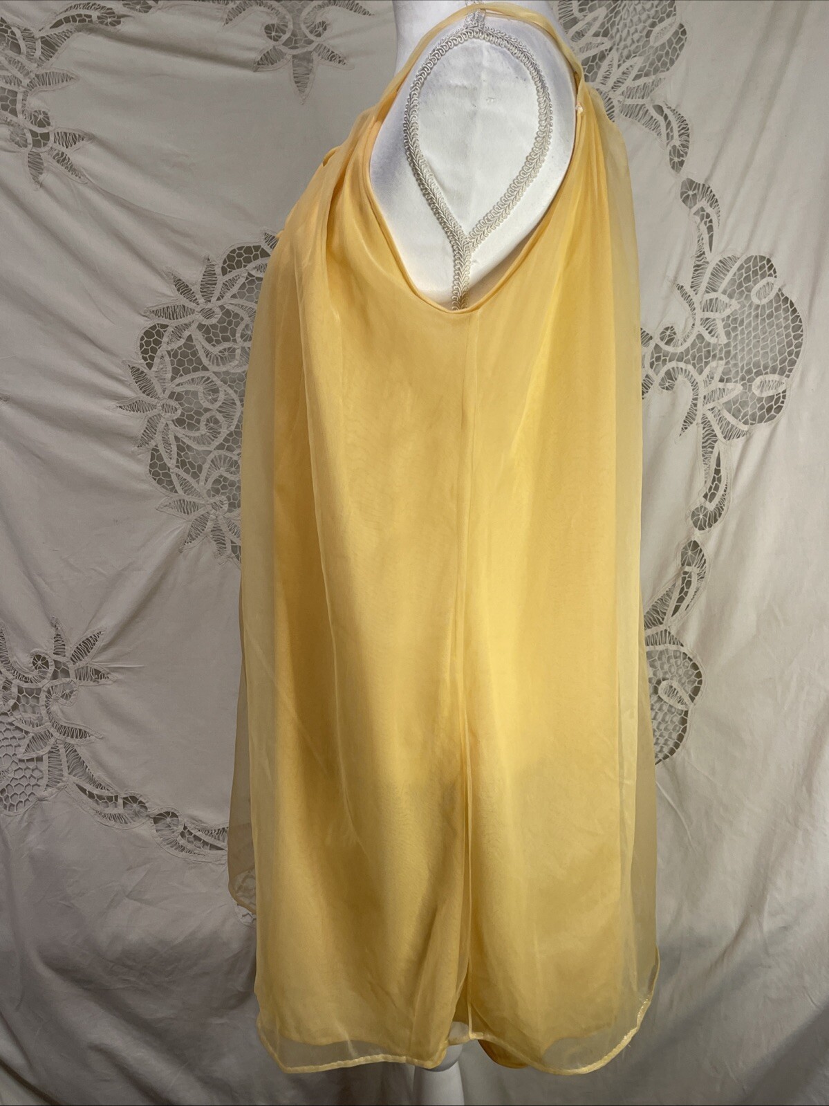 Vintage 60s Lisette Gown Babydoll Gold Al Sterling Chiffon Lace Nightie Small