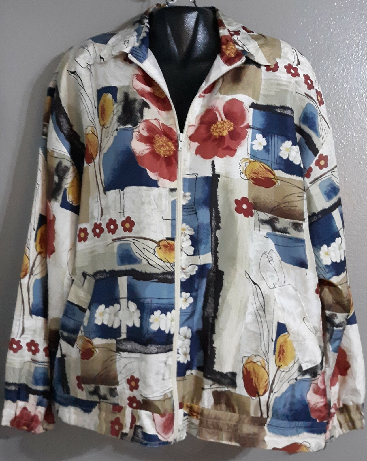 WOMAN’S TEAM EFFORT OLEG CASSINI VINTAGE LIGHT JACKET.FLORAL PRINT.SZ XL