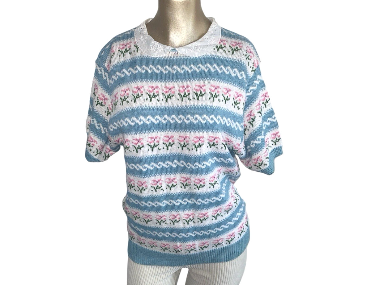 Avon Fashion Vintage Multi Floral Sweater Women L Cottagecore Grandma Chic 80’s