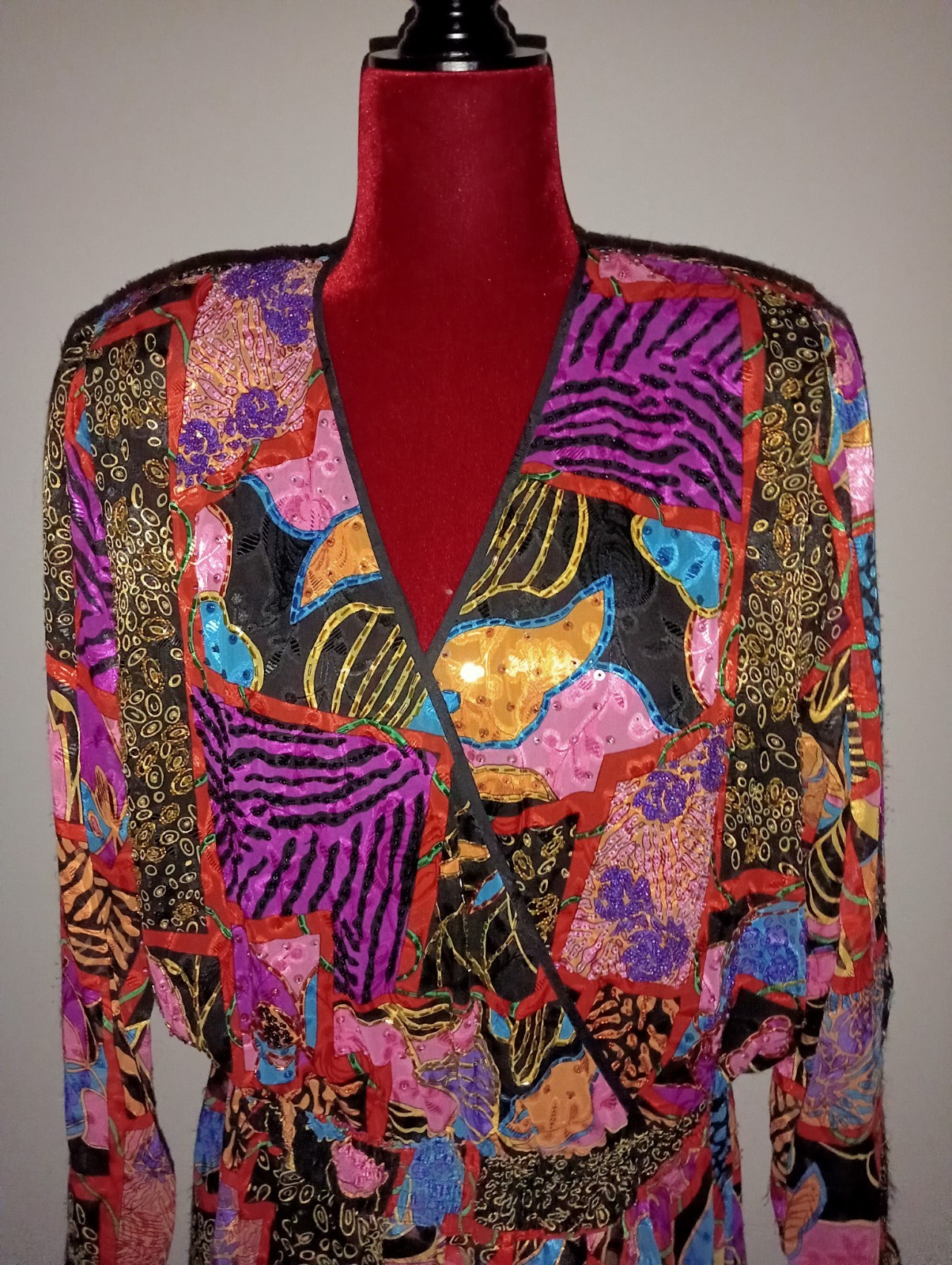 Vintage Diane Freis Georgette Maxi Dress purple turquoise black vibrant Boho