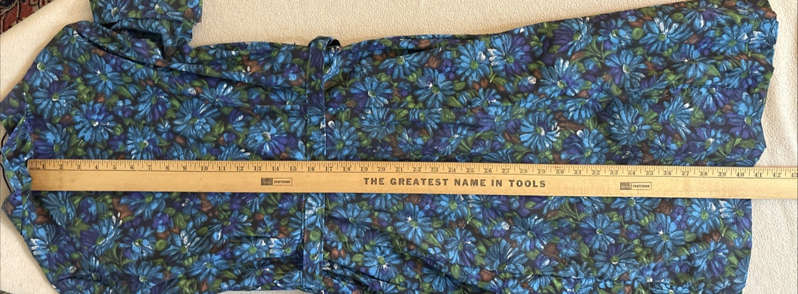 MCM Jeanne Crain of Hollywood Day Dress Blue Daisies Button/Tucks/Belt Sz 14-1/2