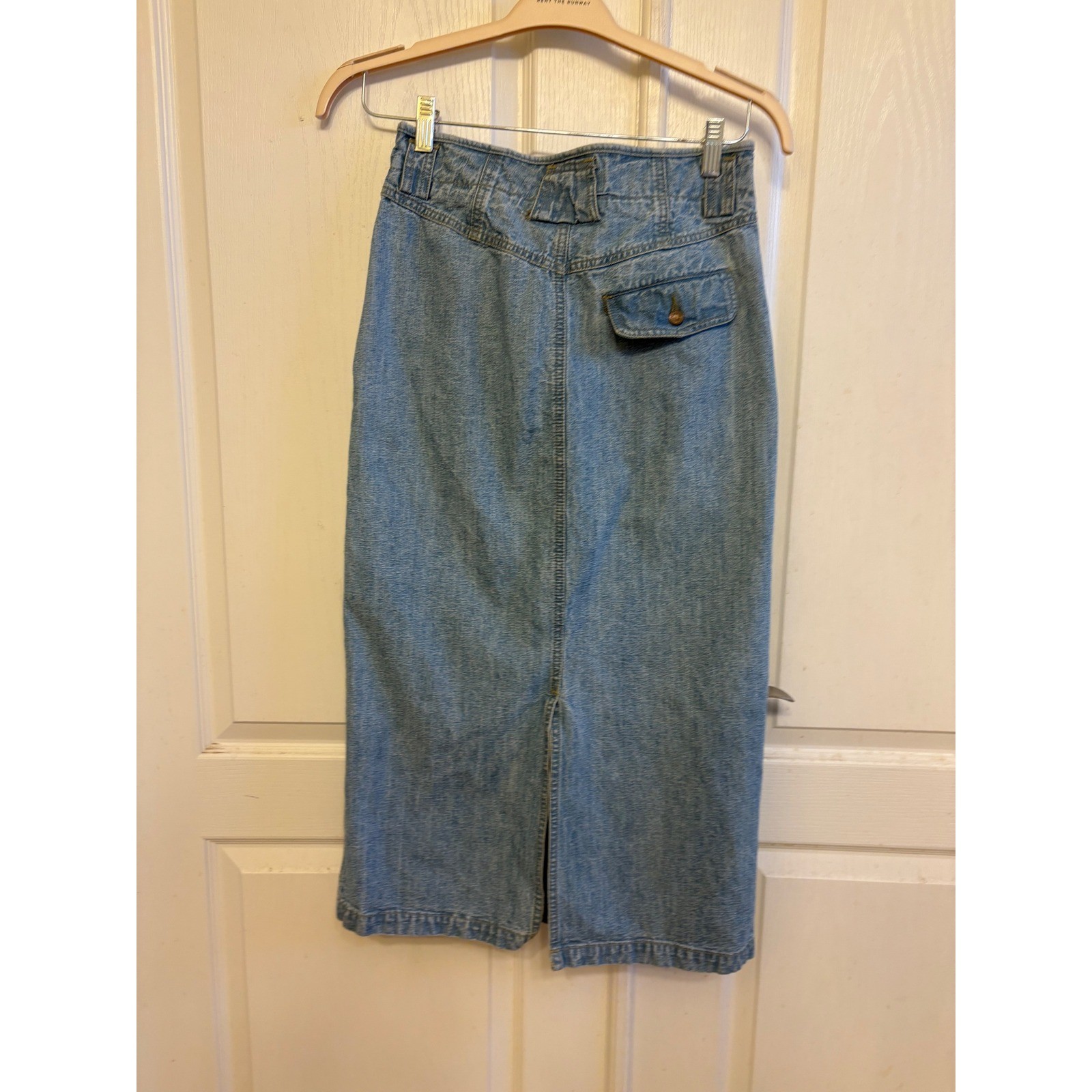 Vintage ILGWU Made in USA Denim Midi Skirt Light Wash Pleated High Waist Sz 10