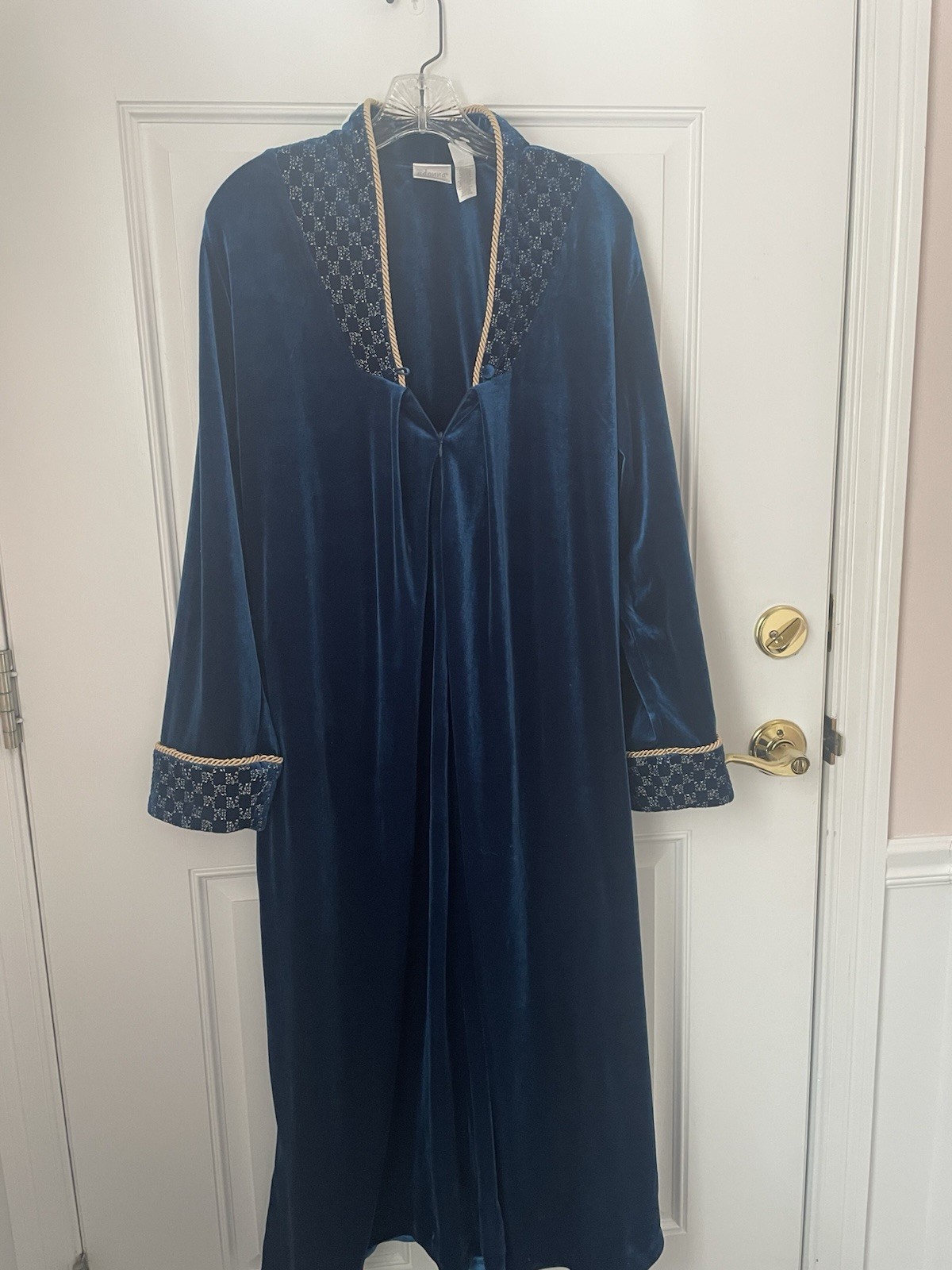Vintage ADONNA womens Blue Velour Bathrobe 3/4 zipper Sz Med