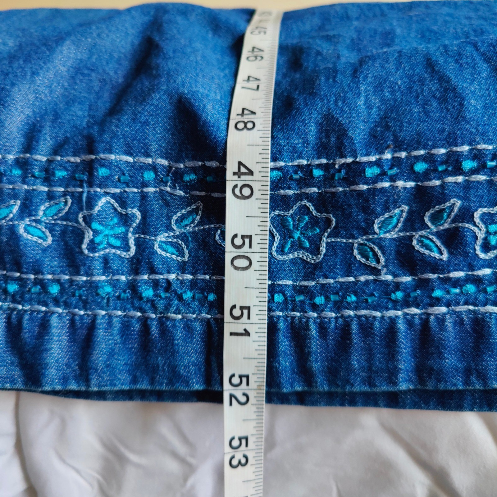 Erika Vintage 90s Denim Pinafore Jumper Dress Maxi Embroidered XL Cottagecore