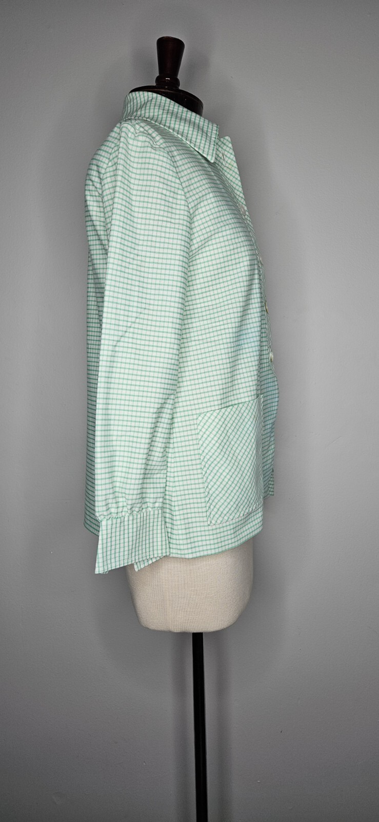 VTG 1970s Lightweight White Green Plaid Jacket Blazer L