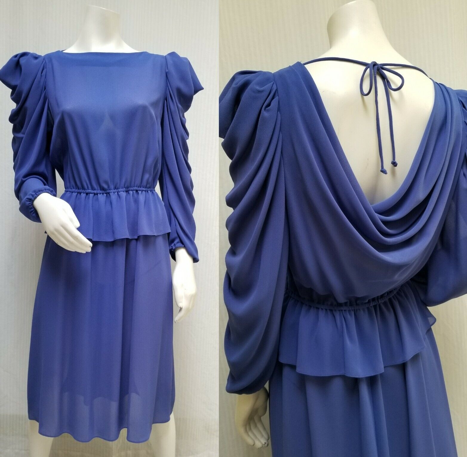 Vintage 1980’s BILLY JACK FOR HER Sheer Purple Goddess Draped DRESS -Size M- EUC