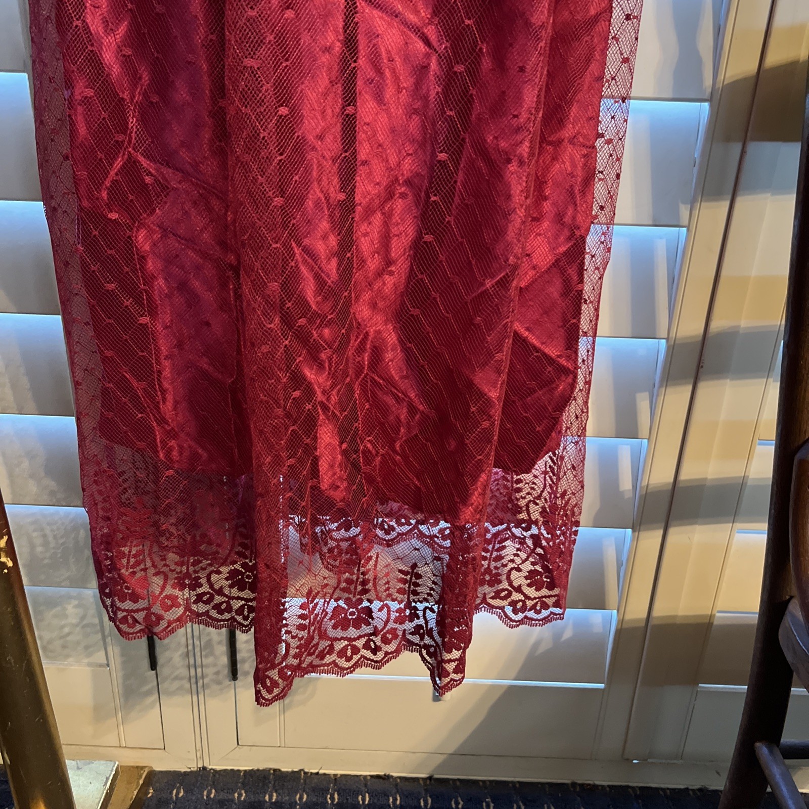 Vintage 1970s (?) Formal Burgundy Lace Over Satin Maxi Dress Junior Sz 13/14