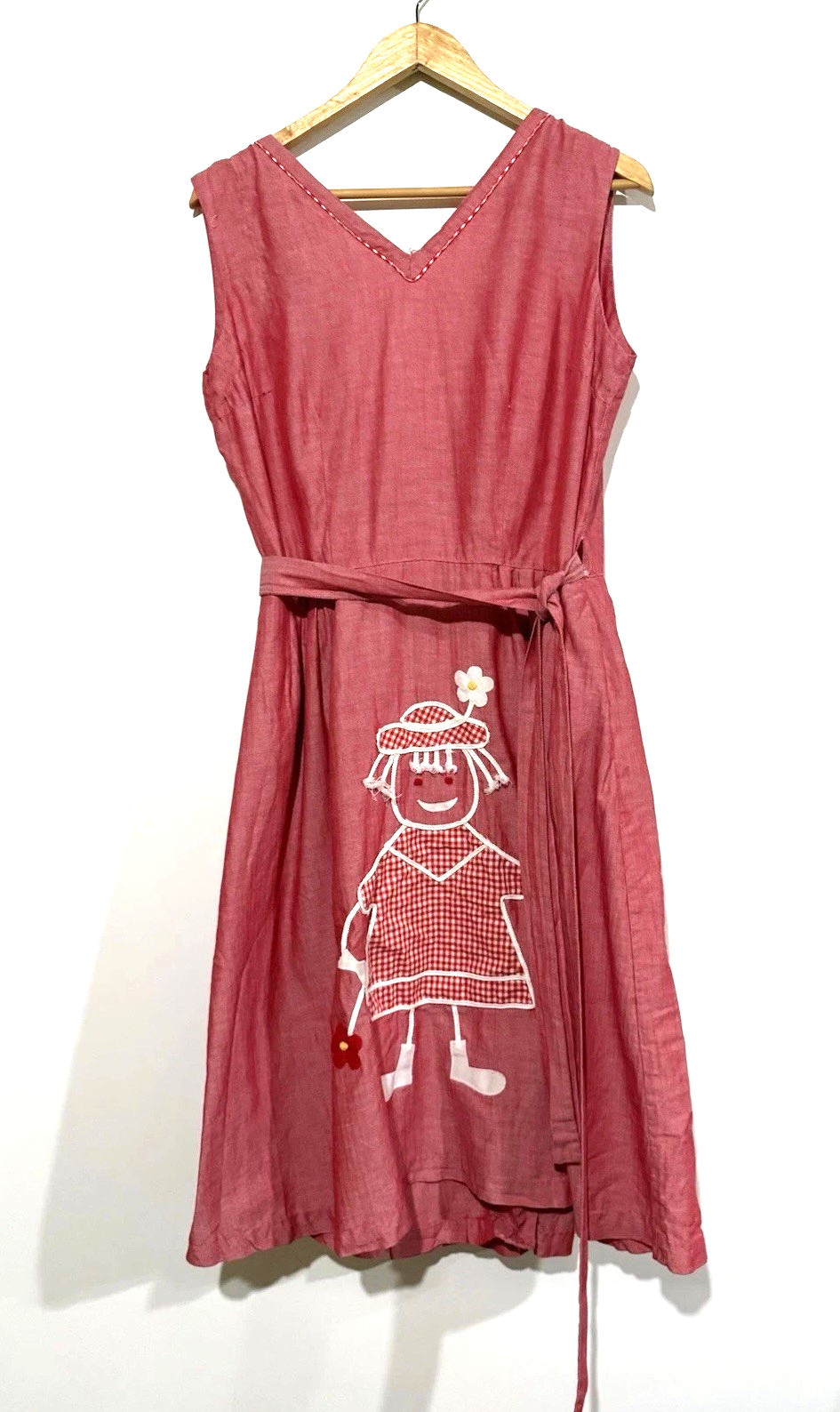 Vintage 60s Indian Cotton Wrap Dress Size L Adjustable Milkmaid Cottagecore Red