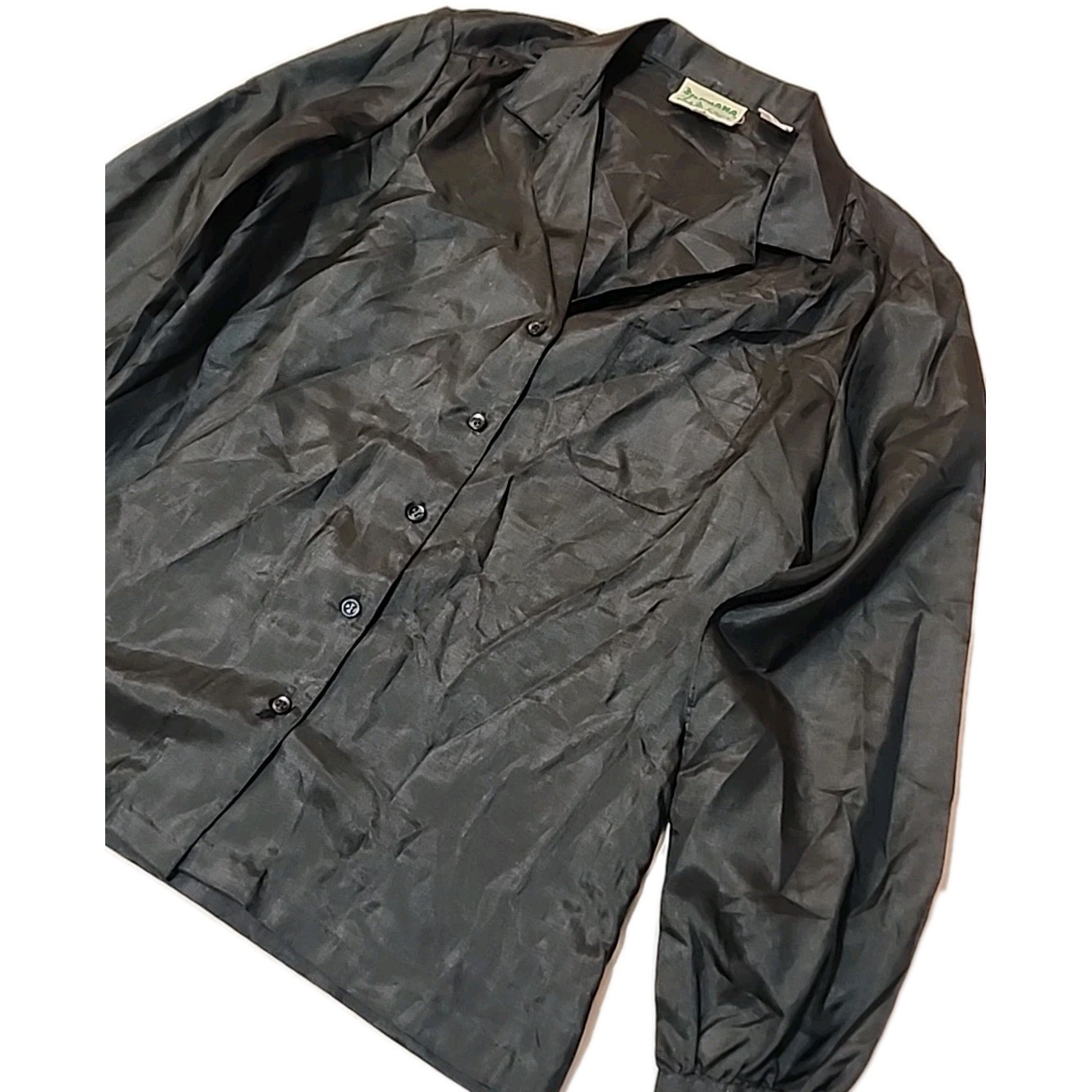 Vintage Lady Manhattan Silkhana Blouse Women’s Size 12 Satin Button Up Black