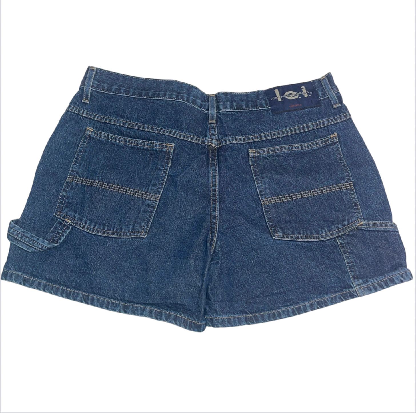 Vintage LEI Y2K 90’s Dark Wash Button Fly Denim Blue Jean Shorts Sz 13 Carpenter