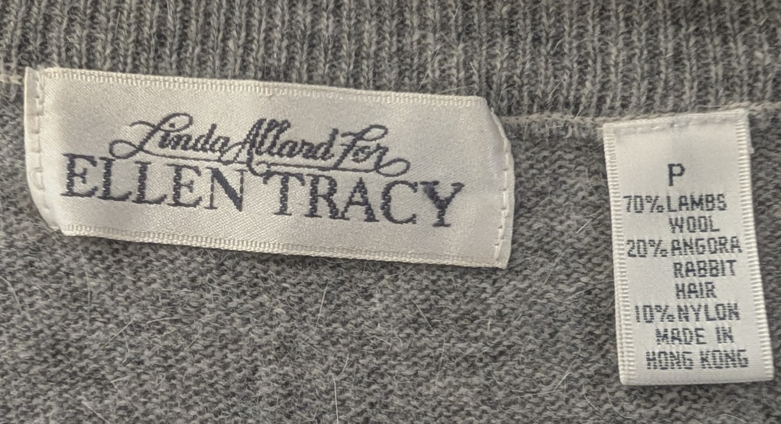 Vtg Linda Allard Ellen Tracy Gray Cream Mini Sweater Dress Lambs Wool Angora S/M