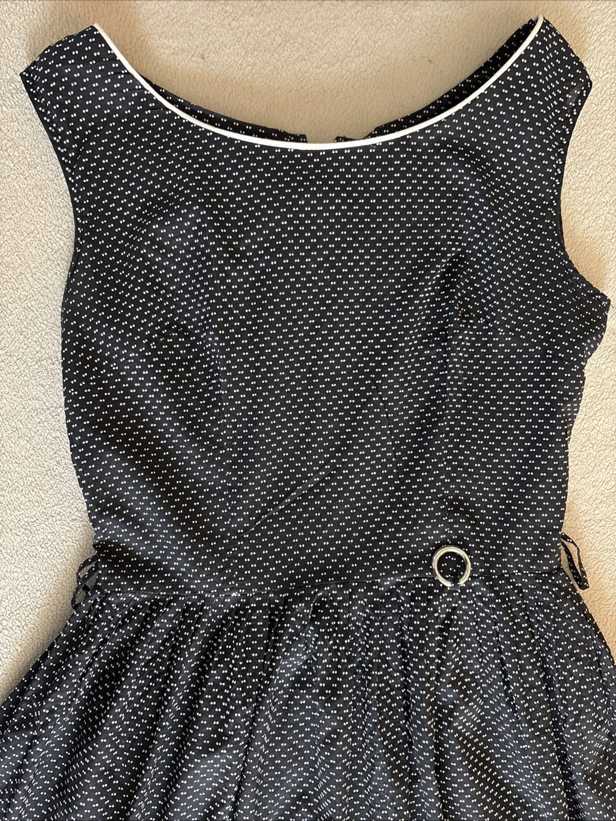 Vintage 1960’s Black & White Sleeveless Fit ‘N Flare Dress w/Sash Belt