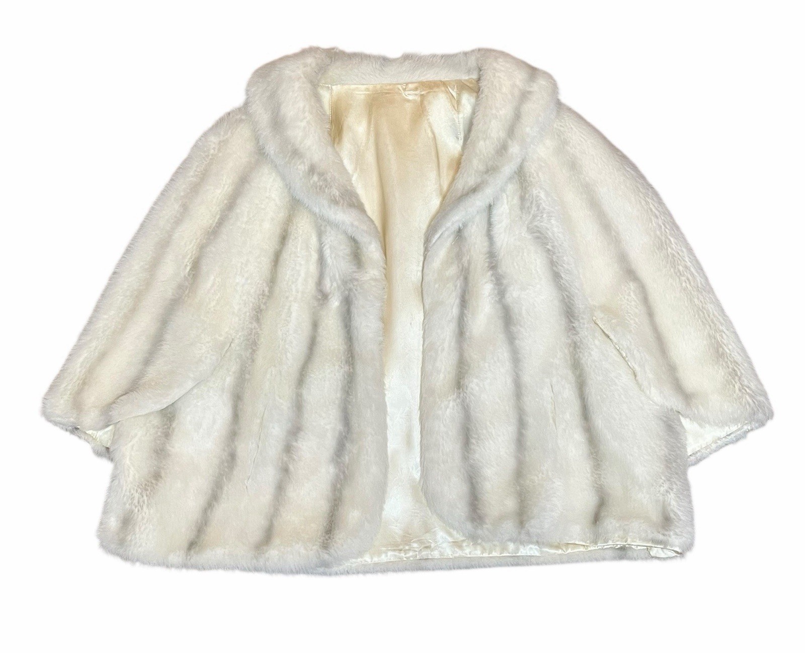 Vintage White Faux Fur Cape Coat Regina Glenara by Glenoit Made in USA