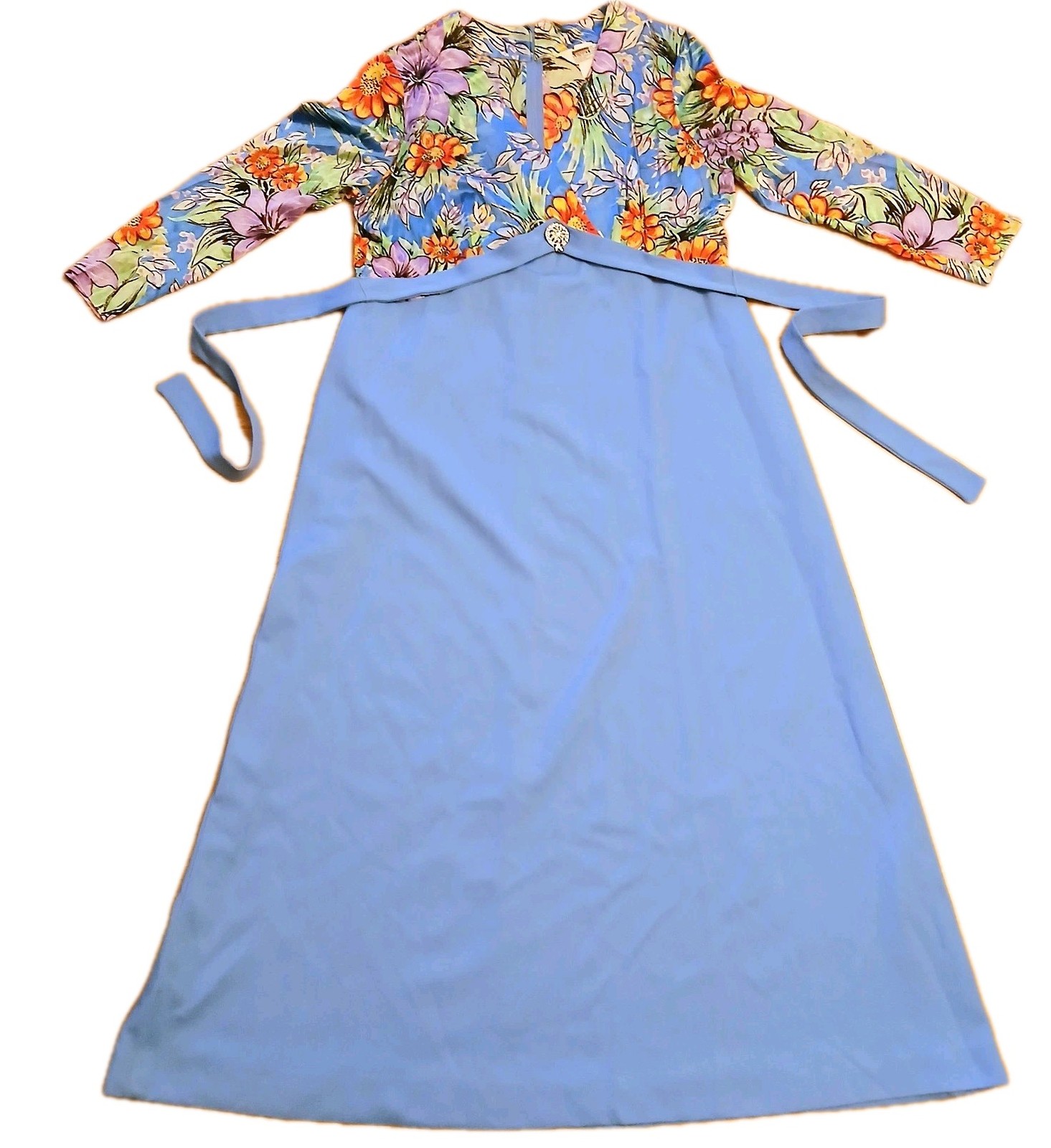 VTG Montgomery Ward Dress Women’s 22.5 (2XL) Empire Waist Blue Floral 1960s Prop