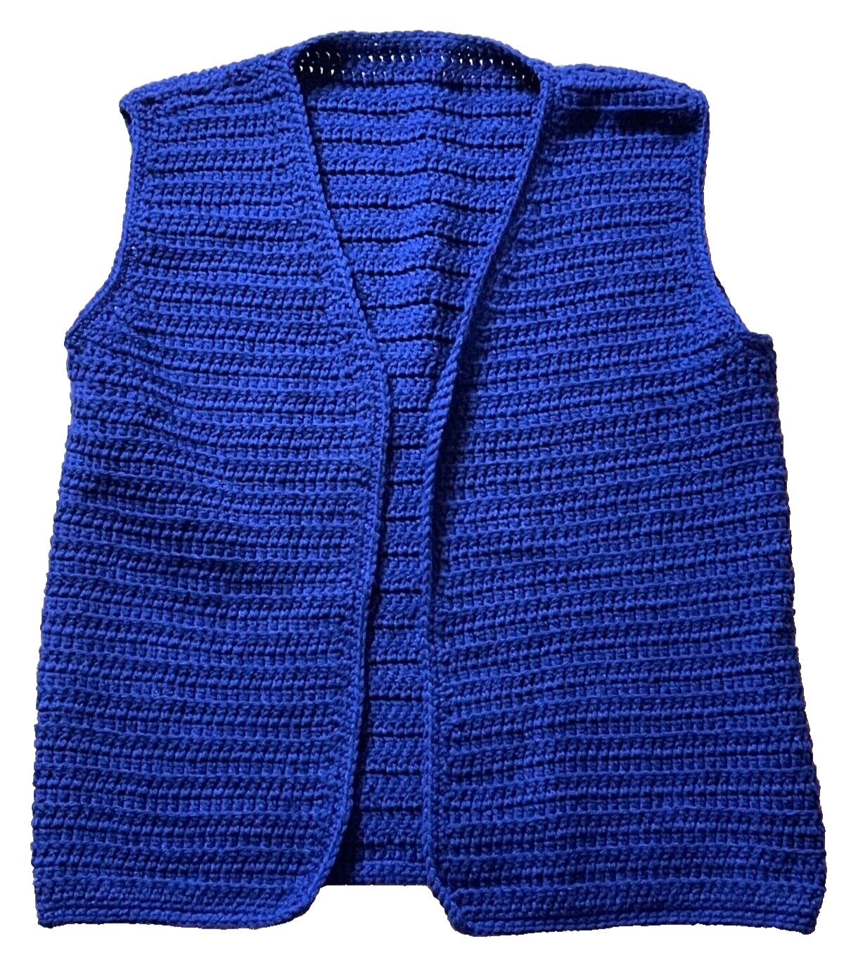 Vintage 70s Navy Blue Cardigan Granny Core Knit Handmade Long Sweater Vest Large