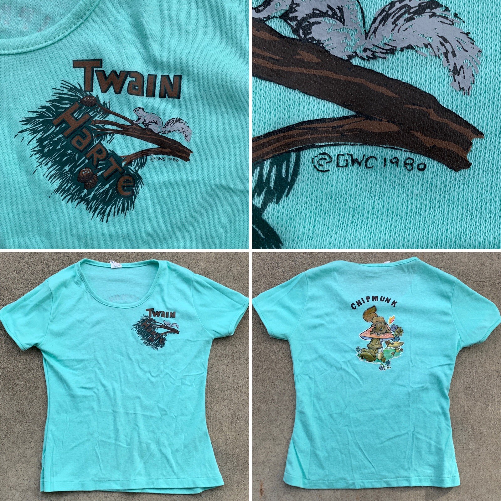 Vintage Twain Harte Chipmunk T Shirt Roach Iron On Back Fun Tees Size XL Ladies