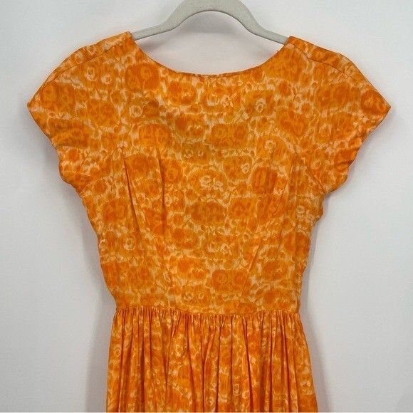 Vintage 50’s Murray Millman swing dress orange midi Sz XS cutout bow back