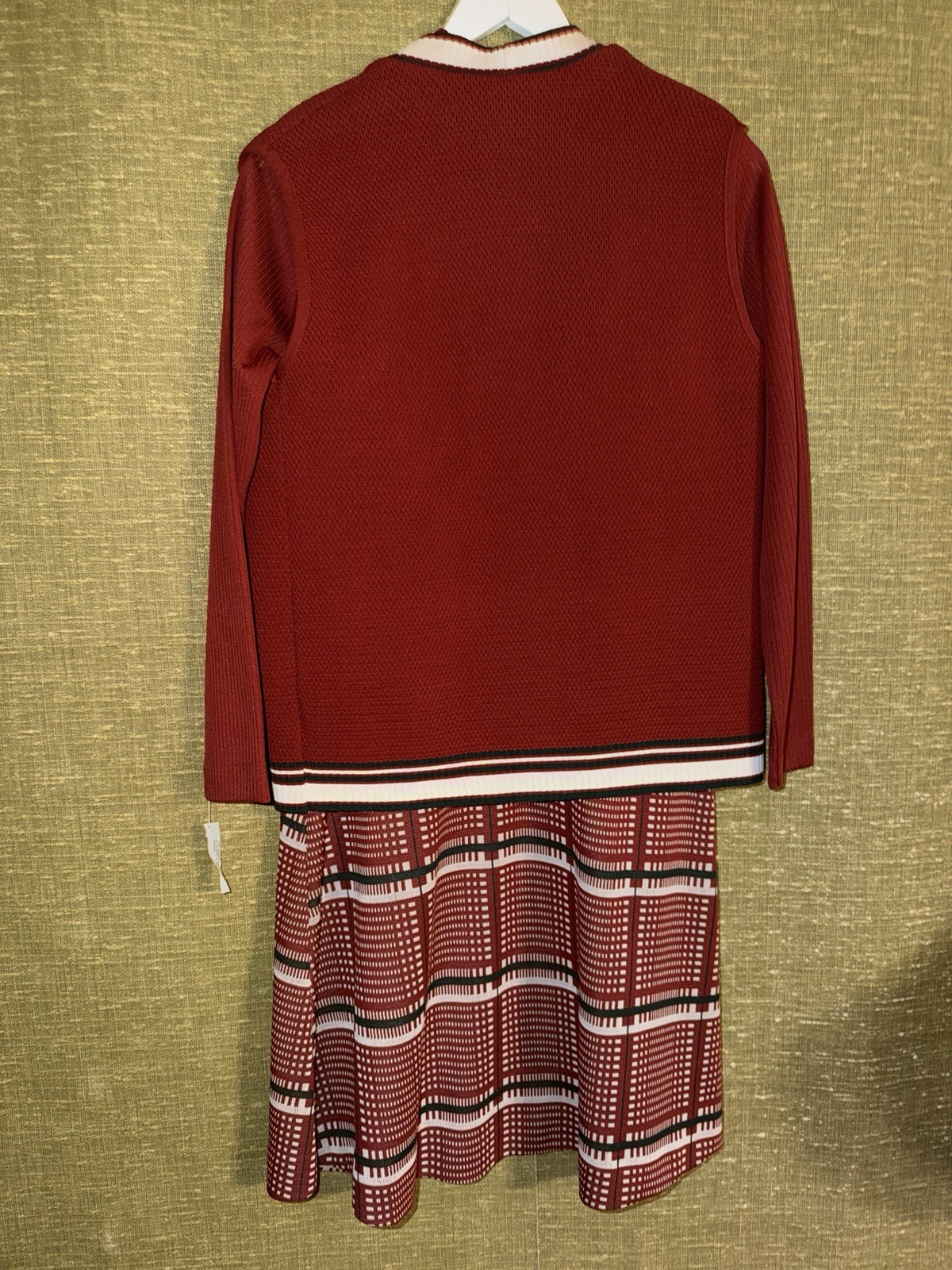 VTG 1970s Flomar Knits 2-Piece Dress & Cardigan Set Mod Geometric Knit Size L/16