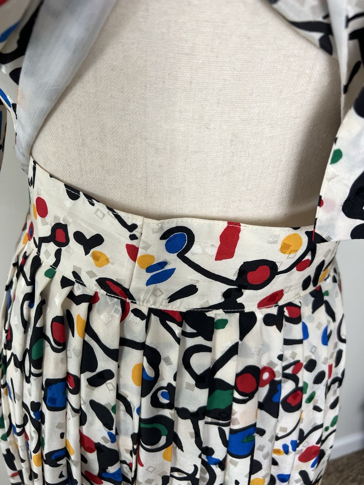 Vtg 80s HORCHOW Geometric Dress Size 4 Silk Pouf Sleeves