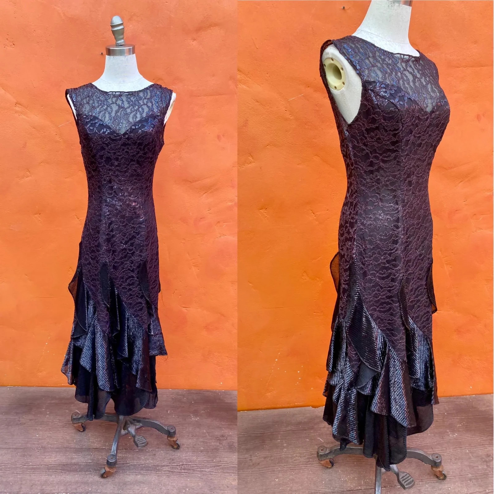 Vintage 1980s Prom Dress Pink Black hi low Strapless Evening Party Formal