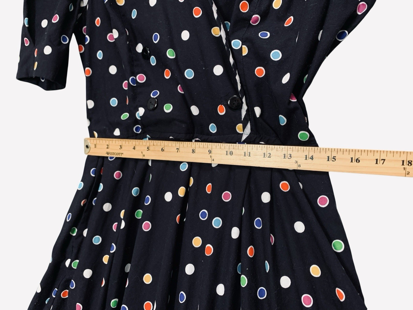 Vintage Choon California Dress Full Skirt Pockets Colorful Dots Twirl Size 14