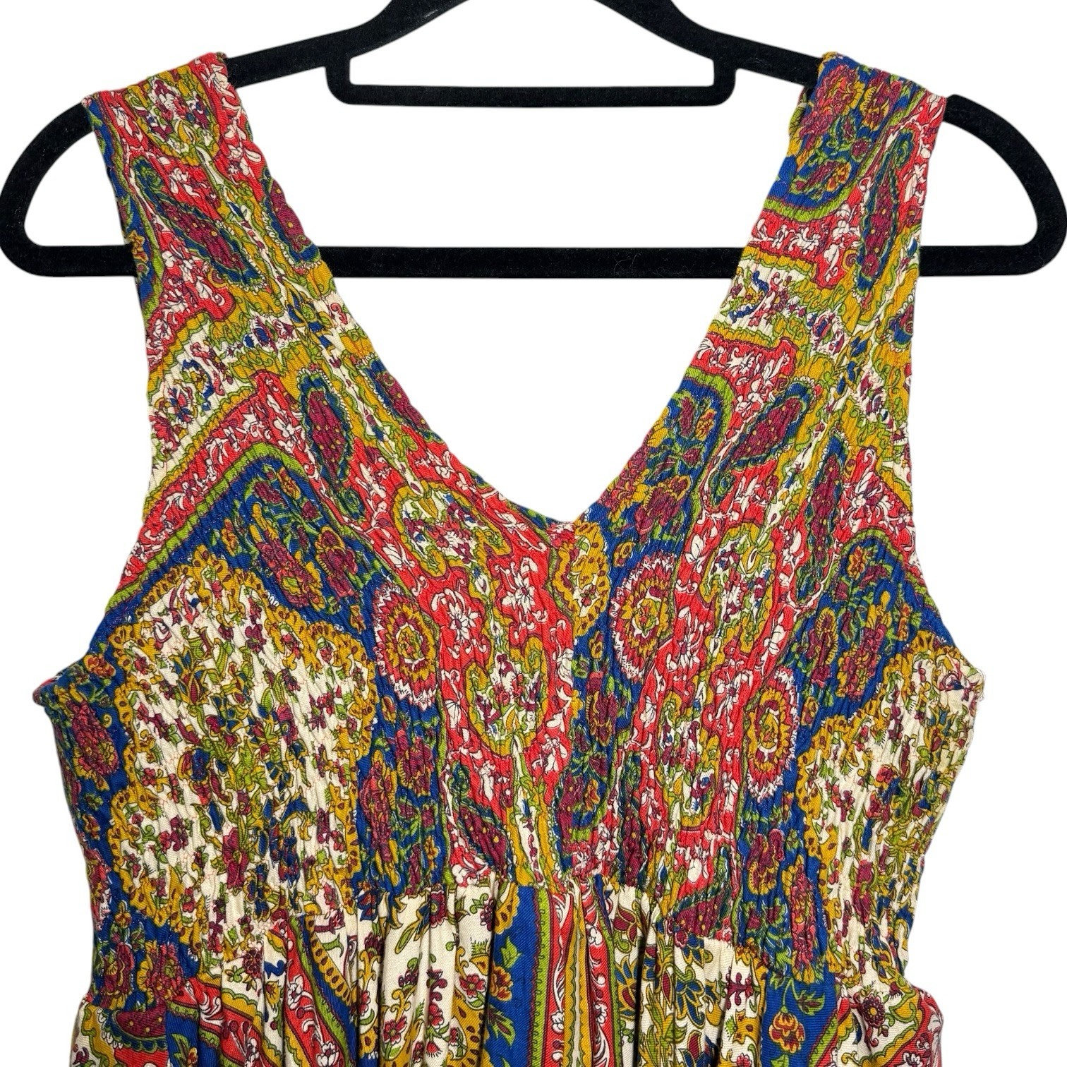 Vintage 70s Denise L I Magnin Boho Smocked Paisley Floral Maxi Dress M/L Size 13