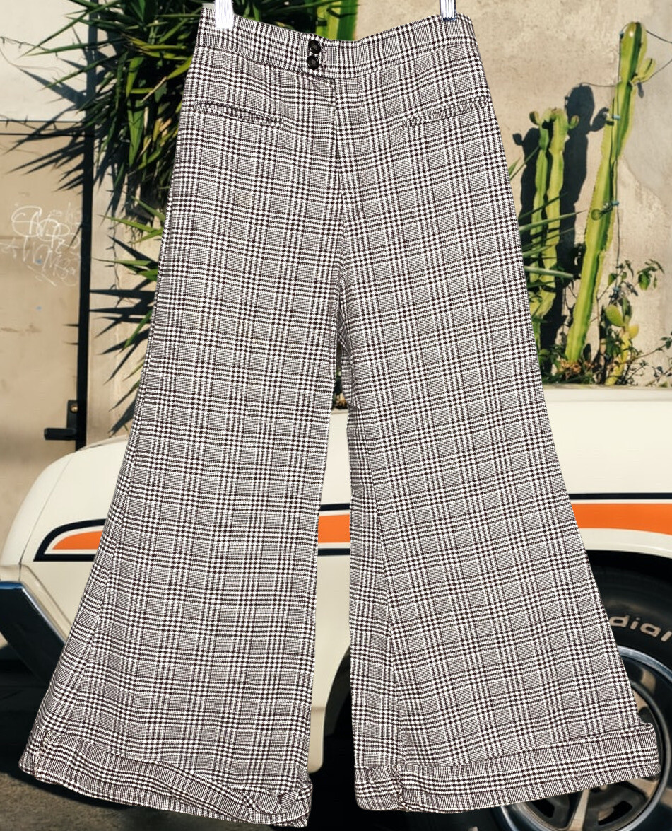 Happy Legs Authentic 70s Brown Plaid Bellbottom Pants Hippie , Bell Bottoms