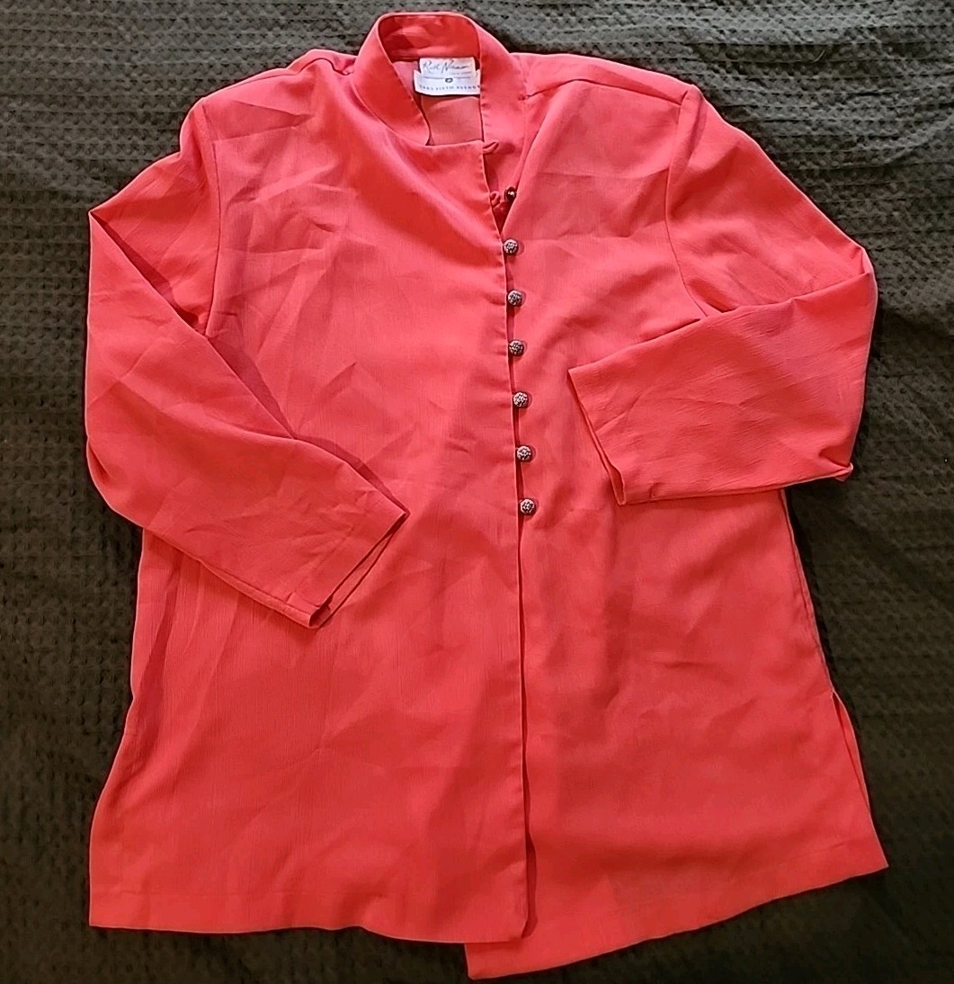 Vintage Ruth Norman Saks Fifth Avenue Orange Tunic Top Sz.L~READ~3/4 Sleeve~USA
