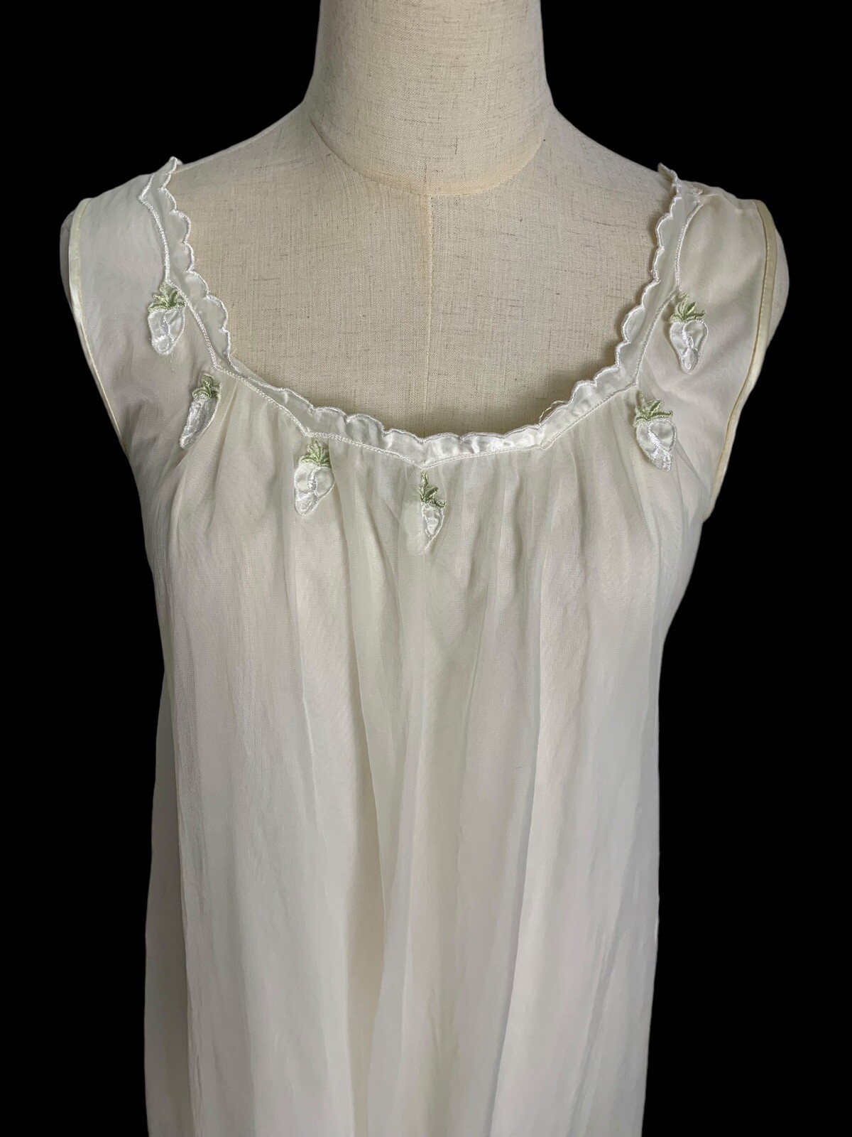 VTG Gotham gold stripe peignoir robe gown babydoll nylon slip roses chiffon 60s