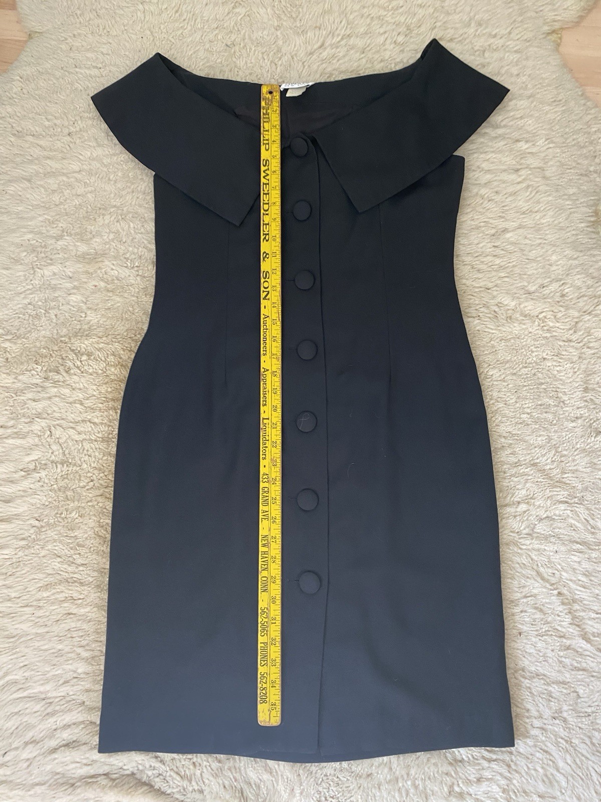 Vintage 80s Kathryn Conover NY USA Made Black Off Shoulder Button Up Dress Large