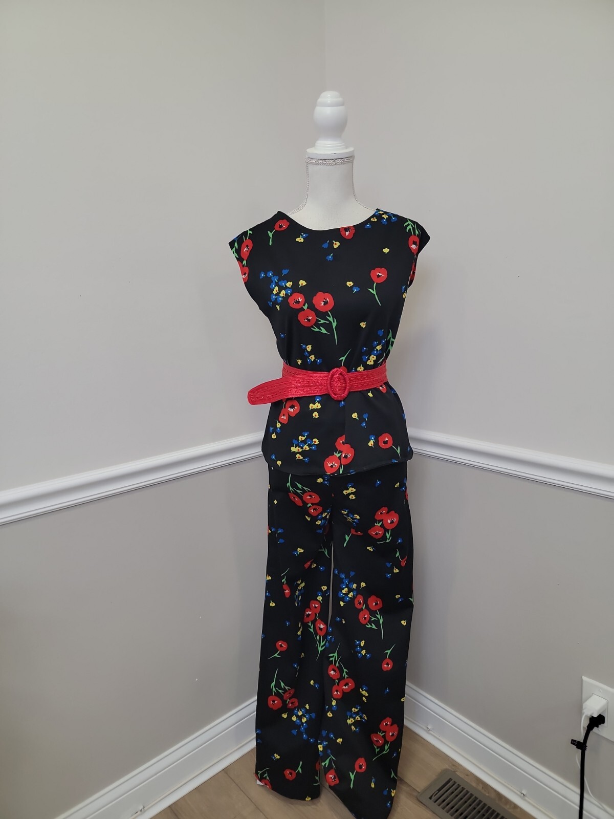 Vintage ’70s Mod GoGo Hippie Poppyseeds Floral Belle Bottoms Pants Suit
