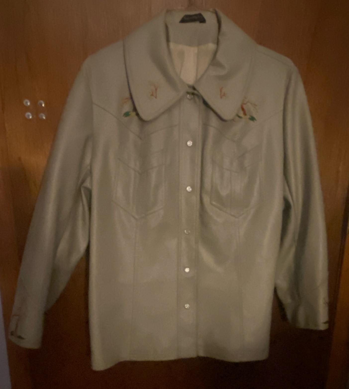 Embroidered Beige PVC Vinyl Jacket Made in Hong Kong WPL 7101