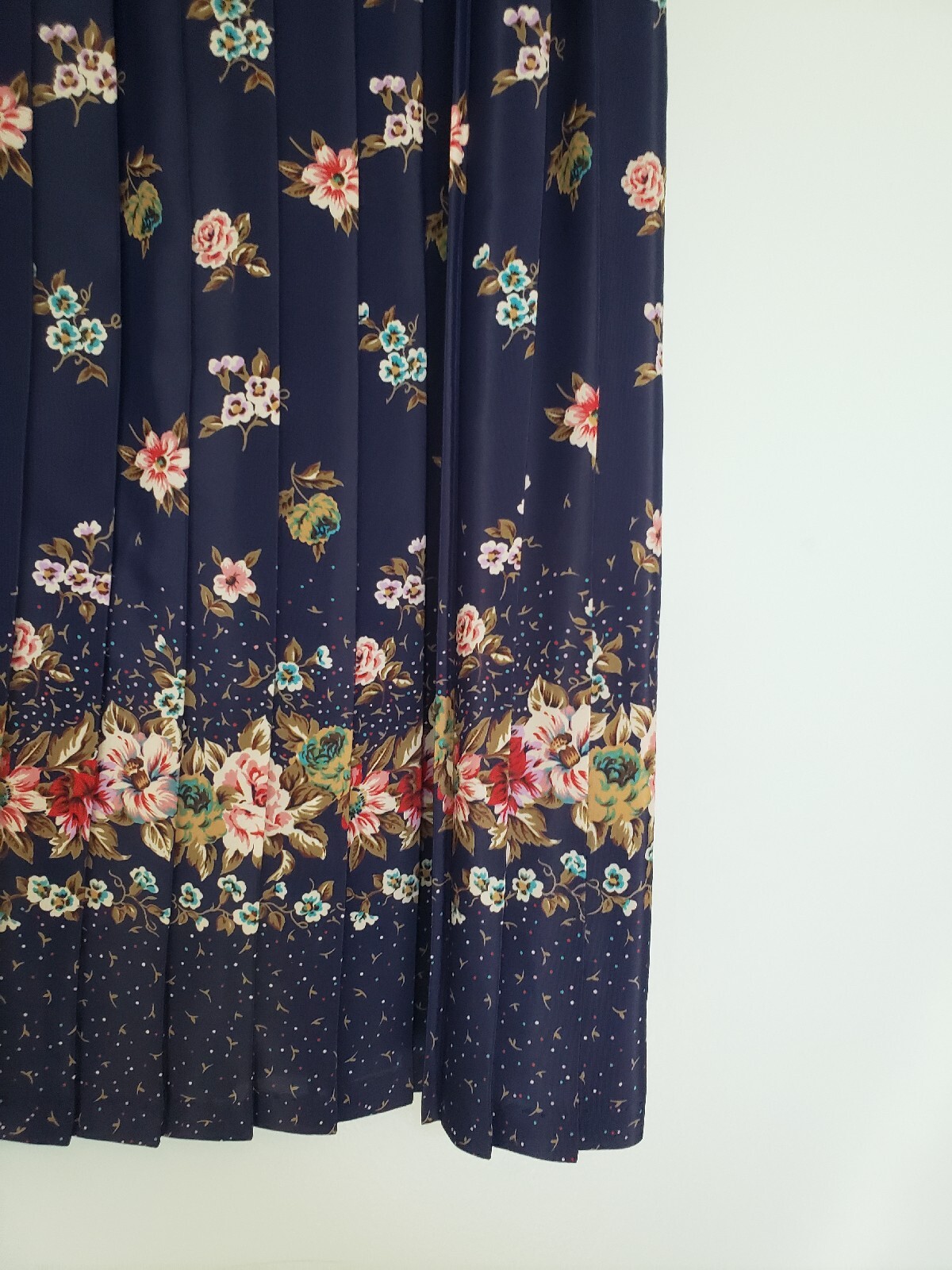 Vtg Breli Originals Women’s 10 Midi Dress Blue Floral 3/4 Sleeve Belted Pleated