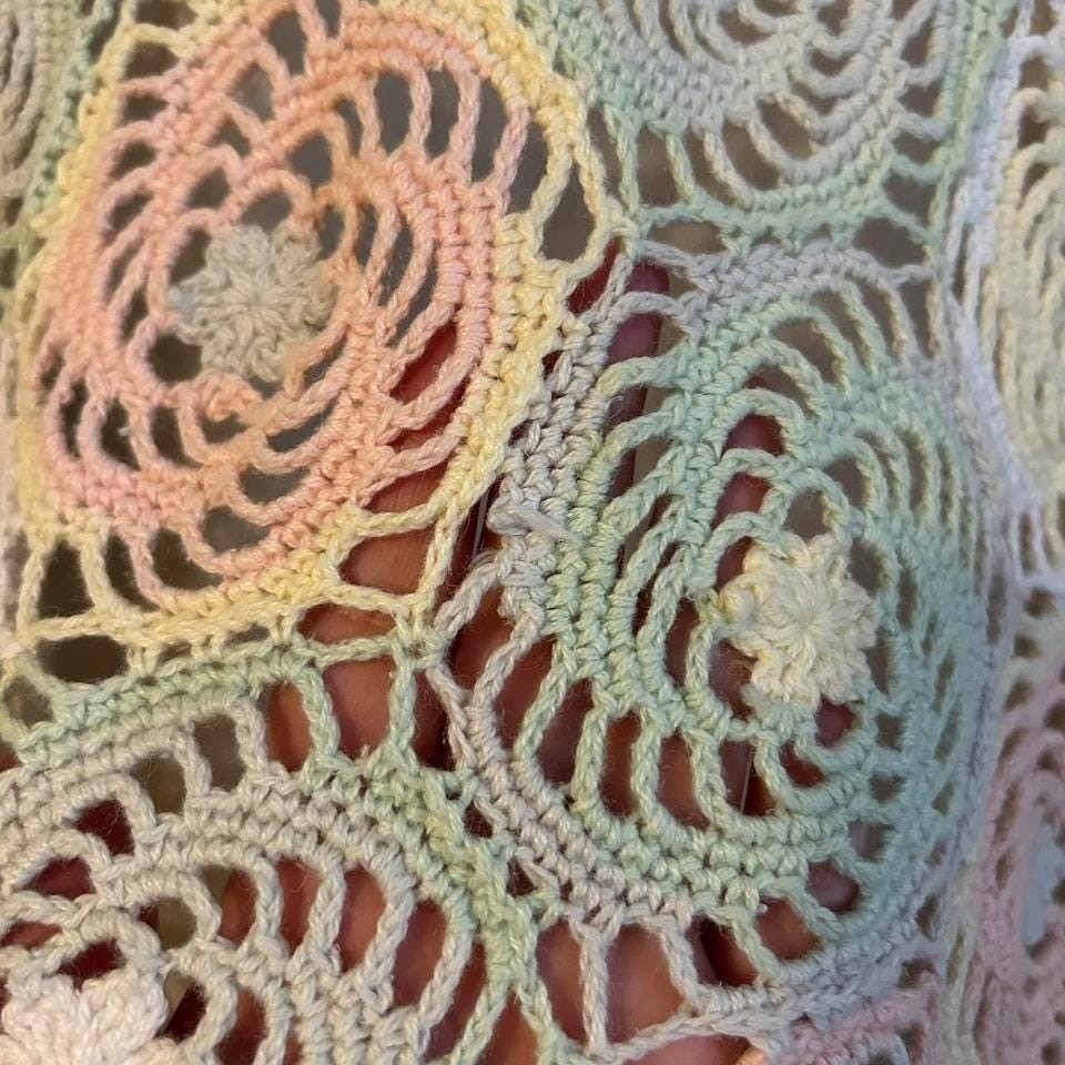 Vintage Pastel Crochet Sweater Top XL Sweater Dress Fairy Cotton/Ramie Blend