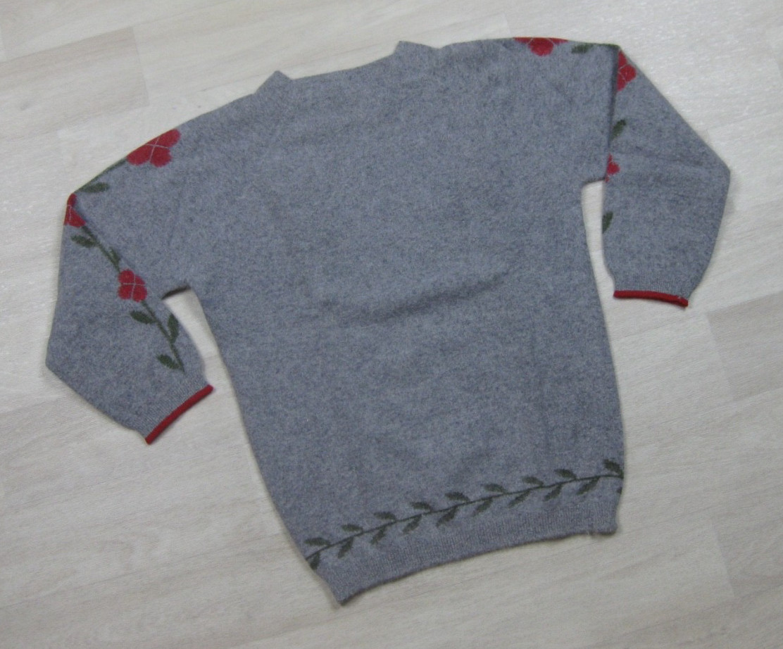 Vintage 1950s Bobbie Brooks Intarsia Sweater (S) Wool Blend Floral Preppy