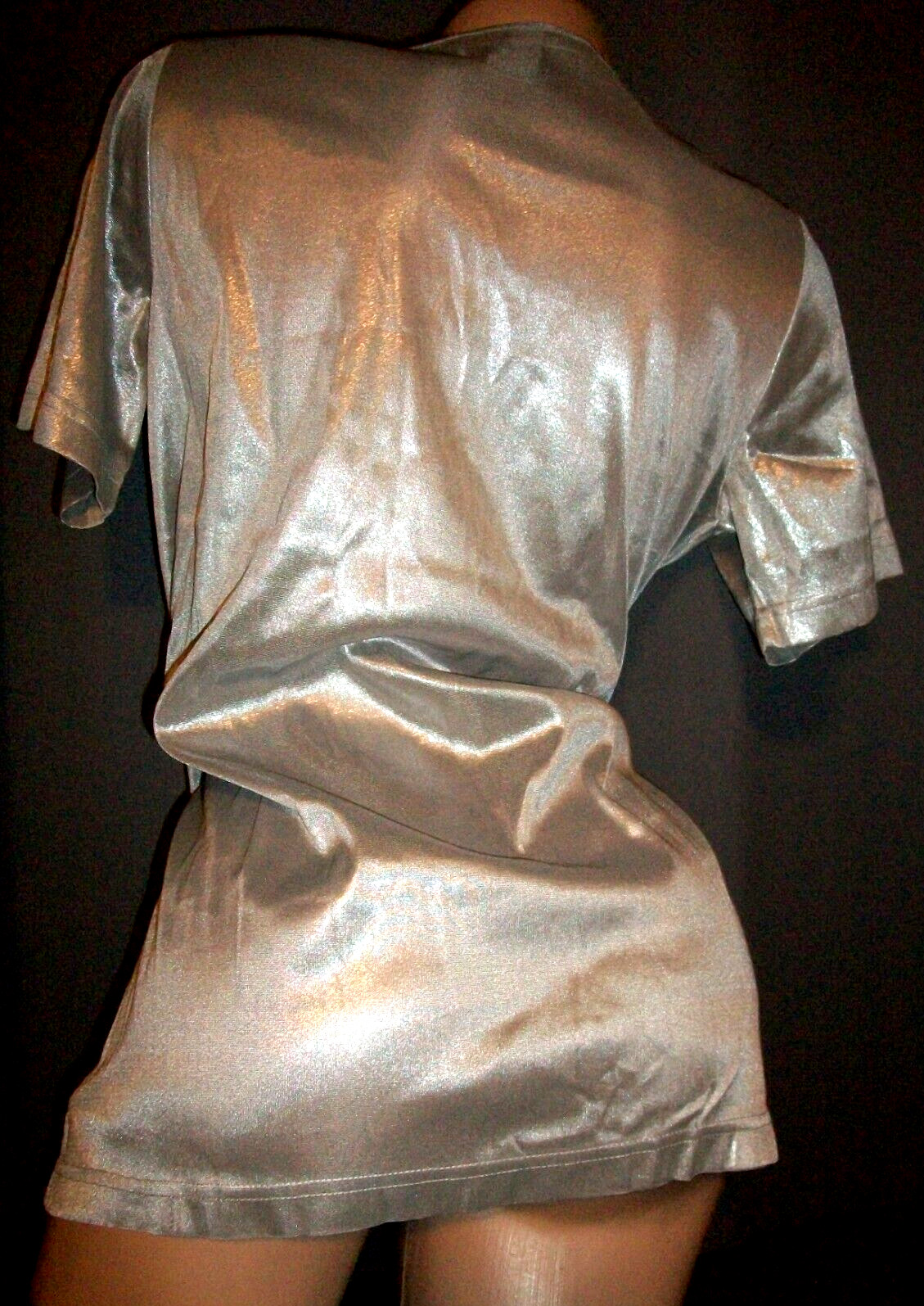 Vtg Silver Metallic Satin Camisole Tunic Top S M