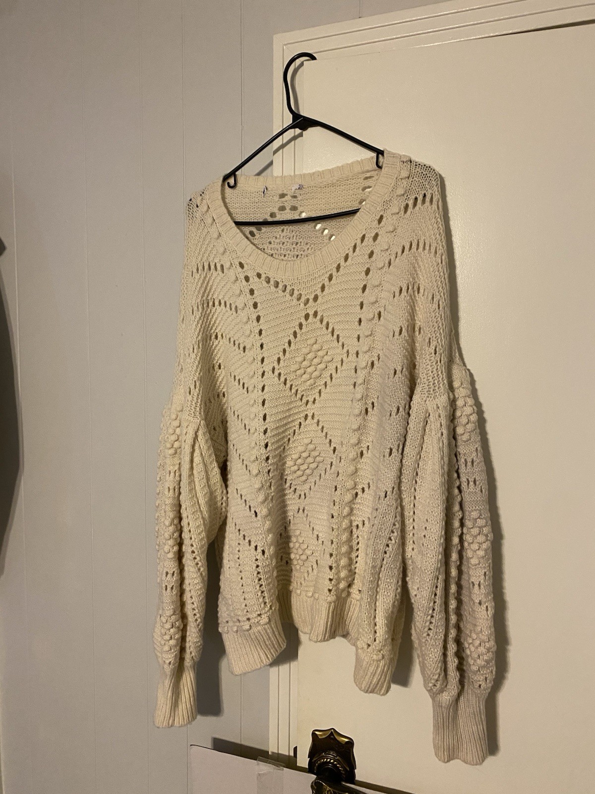 VTG Women’s Cable Knit Sweater Large Ivory Beige Wool/ Cashmere Blend Oversized